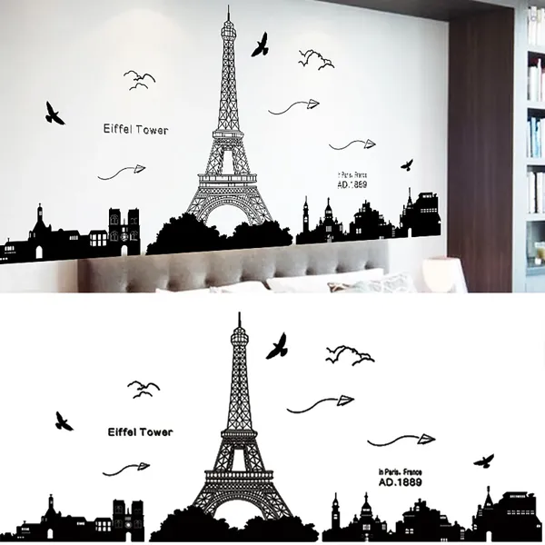 Adesivos de parede adesivo decorativo adesivo para sala quarto cozinha paris torre eiffel preto decoração de casa