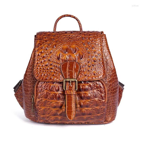 Schultaschen Vintage Frauen Echtes Leder Rucksack Krokodil Muster frauen Echte Kuh Rucksäcke Retro Damen Doppel Schulter