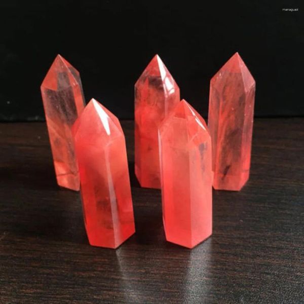 Estatuetas decorativas 40-50mm vermelho fundição ponto de cristal de quartzo cura obelisco varinha hexagonal reiki polimento manual natural feng shui