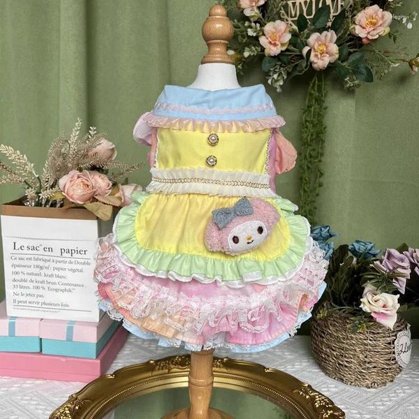Hundebekleidung, luxuriöse handgefertigte Haustierkleidung, süßes rosa, gelbes, blaues Lolita-Prinzessinnenkleid aus Baumwolle für kleine mittelgroße Pudel-Welpen-Oberbekleidung