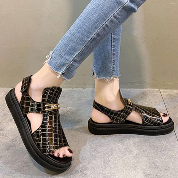 Sandalet Kadın Ayakkabı Kama Platformu Balık Ağız Rhinestone Zincir Moda