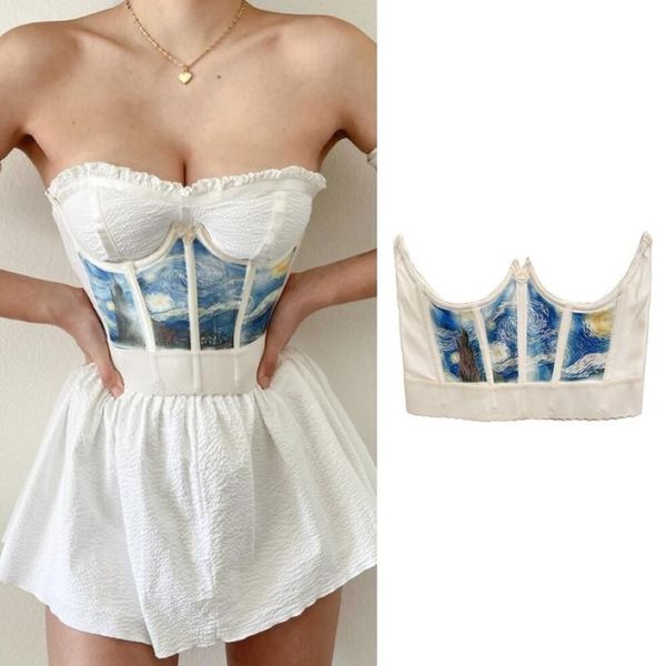 Cintos Mulheres Sexy Underbust Bustiers Corset Arte Vintage Pintura A Óleo Noite Estrelada Impressão Cintura Shaper Cincher Cincher Elastic Slim Pu3359