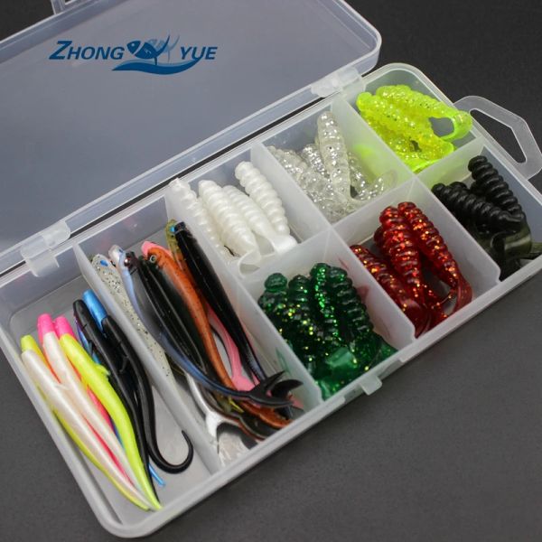 Iscas NEW50 pcs 6cm 7cm isca macia mar equipamento de pesca wobbler jigging isca de pesca isca de silicone macio verme camarão conjunto e caixa de equipamento