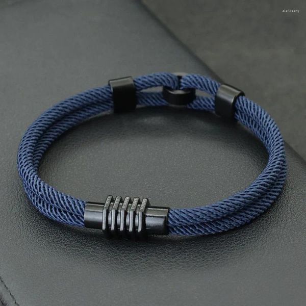 Charme pulseiras elegante nó pulseira para homens preto ímã fivela corda braslet presentes ele náutico braclet pulseras de hilo wrap jóias