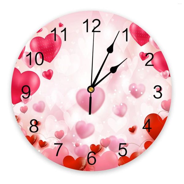 Orologi da parete San Valentino Amore Palloncino Illustrazione Orologio stampato Orologio moderno e silenzioso Decorazioni per la casa Orologio da appendere