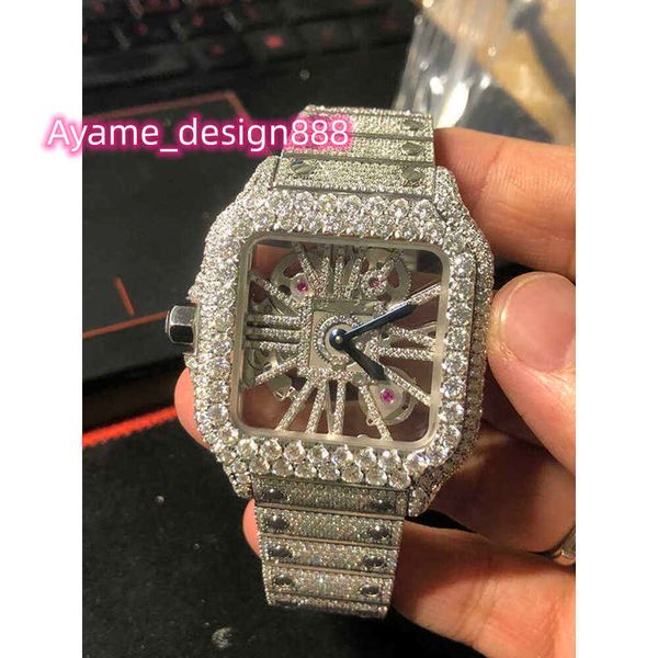 MVSV Luxury Digner Custom Skeleton Sier Moissanite Diamond Watch Pass Tted Movimento al quarzo Top Mens Frozen Sapphire