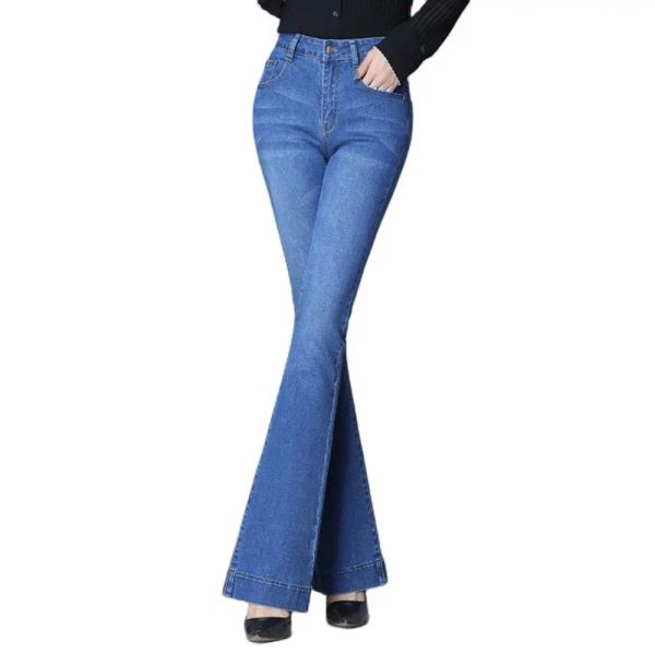 Jeans Plus Size Damen Slim Fit Flare Denim Jeans für Frühling Sommer große Yards Baumwolle Stretch gebleicht schöne ausgestellte Hose 8XL