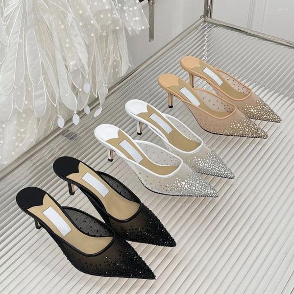 Pantofole Sandali da donna estivi di alta qualità Designer Mesh Bling Scarpe da sposa Suola in pelle Party