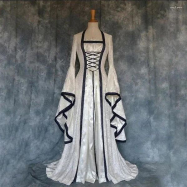 Vestidos casuais halloween mulheres vestido oversized vintage gótico medieval cosplay carnaval traje vestidos tribunal flare manga