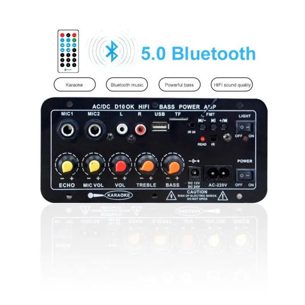 Lautsprecher Digital Bluetooth Compatible 5.0 220V 12V 24 V Verstärker -Subwoofer Dual -Mikrofonverstärker für 812 -Zoll -Lautsprecher 100W