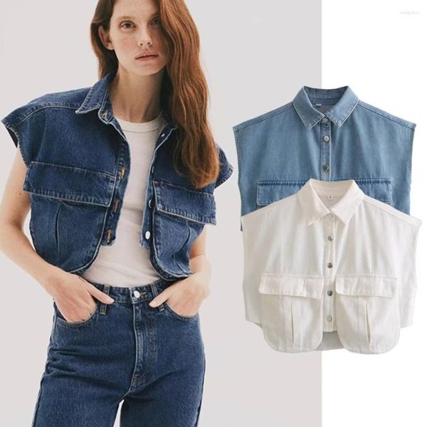 Kadın bluzları solmuş İngiliz moda cadde kısa gömlek kadın blog yazarı retro araç stili denim üst kadınlar