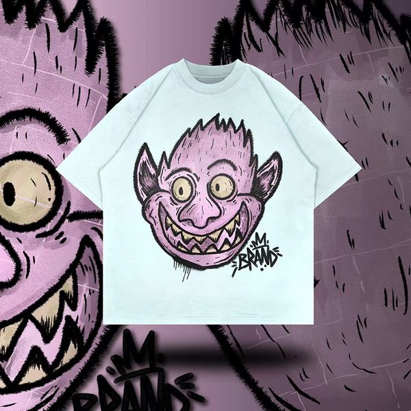 t2k gömlek trend t-shirt erkekler hip hop animasyon abartılı baskı büyük boy goth harajuku sokak giyim rahat gevşek üstler s-xxxl qh00