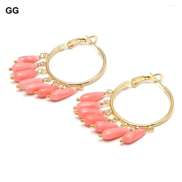 Dangle Brincos GG Jóias Rosa Coral Cor de Ouro Banhado Círculo Hoop Para Mulheres Exagerar Personalidade Boate