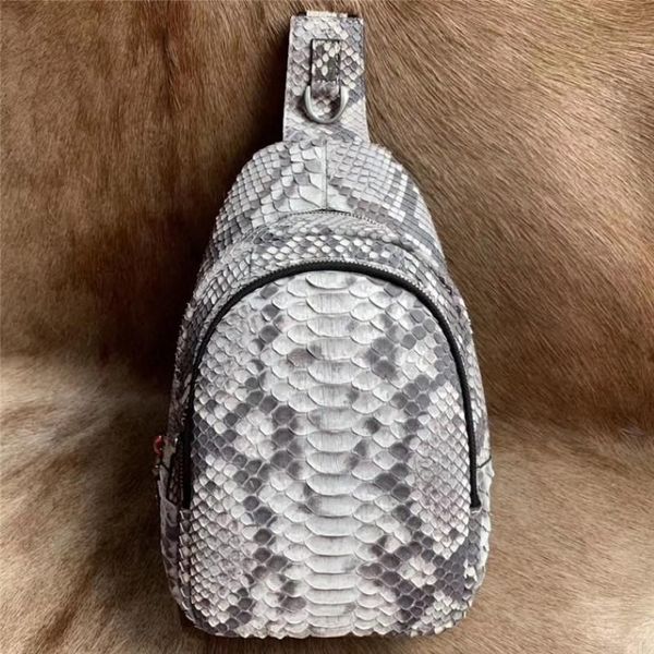 Marsupi Borsa da petto piccola da uomo in vera pelle di serpente esotica Autentica vera pelle di pitone Messenger da uomo con tracolla incrociata304P