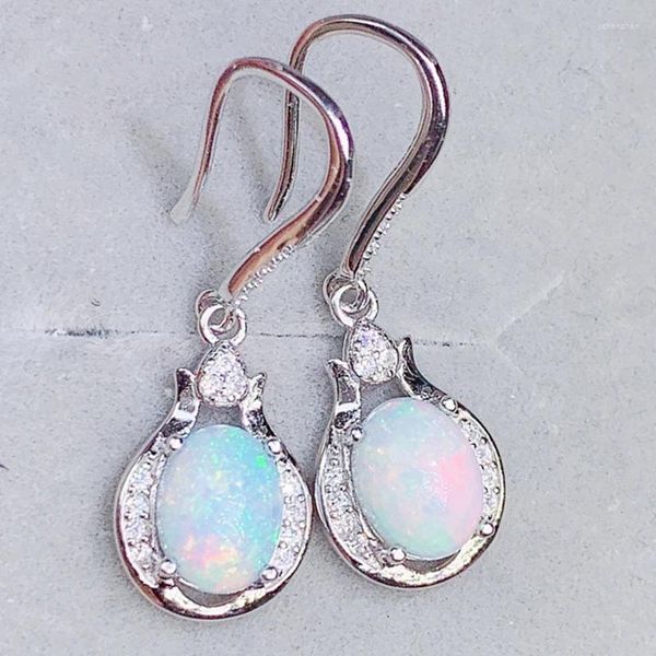 Ohrhänger, natürlicher echter weißer Opal, Tropfenohrring, 925er Sterlingsilber, 6,8 mm, 0,8 ct, 2 Stück, Edelstein, feiner Schmuck, J236123