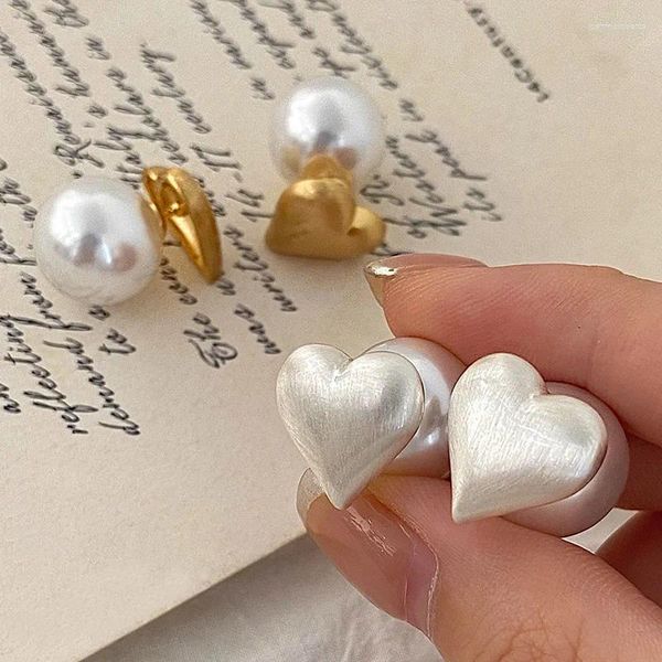 Brincos de garanhão ponykiss 925 prata esterlina pérola fio desenho coração para mulheres bonito jóias finas piercing parafuso bola acessórios