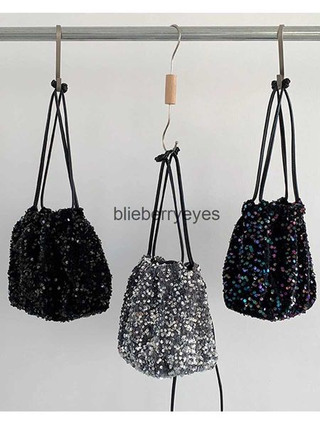 Bolsas de ombro Bolsas de noite Moda lantejoulas cordão pequeno balde crossbody bolsas femininas casuais plissadas bolsa de ombro requintada na moda rua Y2K bolsa jerH24223