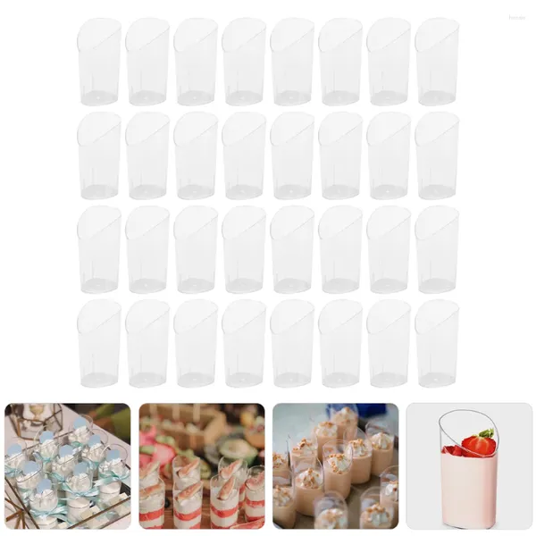 Одноразовые чашки, соломинки, чашка для мусса, десертная мини-компактная косая чашка для пудинга, прозрачный пластик для вечеринки, многофункциональный нежный тирамису