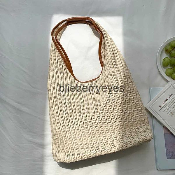 Umhängetaschen Petscog Sommer Strand Stroh Taschen Für Frauen 2022 Leder Genäht Griff Große Handtasche Casual Woven Tote BagH24223