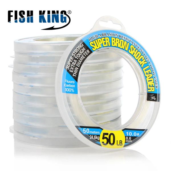 Linhas FISH KING 100% Japão Material Fluorcarbono Linhas de pesca 50M Fibra de carbono Líder Fly Line 1050LB Afundamento rápido para pesca de carpa