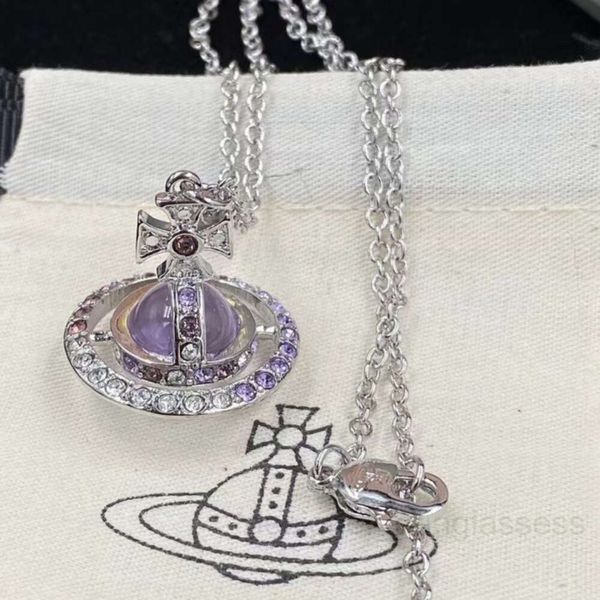 Дизайнерское ожерелье Planet для женщин Ювелирные изделия Vivienen Viviane Westwood High Version Западное кольцо со сверкающими бриллиантами и звездами с градиентом Трехмерное