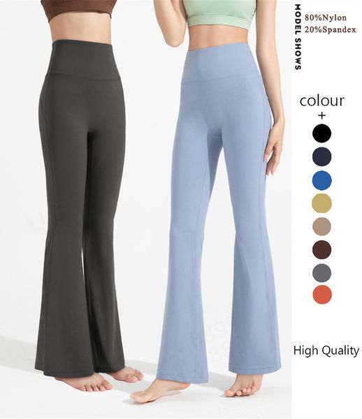 Ll-06 alinhar lulemen calças de yoga das mulheres elástica perna larga alargamento leggings cintura alta fina verão roupas esportivas das mulheres nove pontos calça