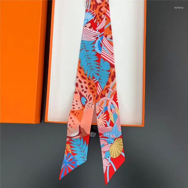 Lenços magros fita de seda lenços para mulheres design de luxo cavalo impressão neckerchief feminino foulard hairband pescoço gravata lidar com saco de cetim presente