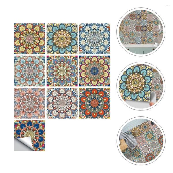 Adesivos de parede 10pcs mandala estilo mosaico telha impermeável mural decalque decoração do banheiro