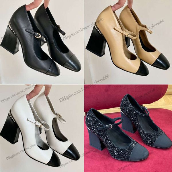 Роскошные туфли-лодочки Мэри Джейн. Дизайнерские женские сандалии. Модные кожаные модельные туфли на массивном каблуке. Лоскутные черно-белые вечерние туфли цвета хаки.