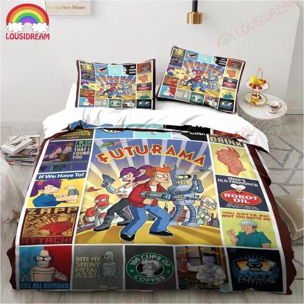 Bettwäsche-Sets, Cartoon-Futuramas-Bender-Poster-Set, Bettlaken, King-Size-Bett, Doppelbett, Kinderbettbezug aus Mikrofaser oder Polyester