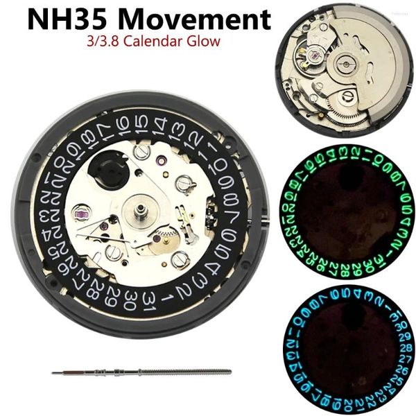 Наборы для ремонта часов NH35/NH35A Механизм Зеленый/синий Календарь с подсветкой Подходит для 3/3,8/4,2 Короны Аксессуары для установки