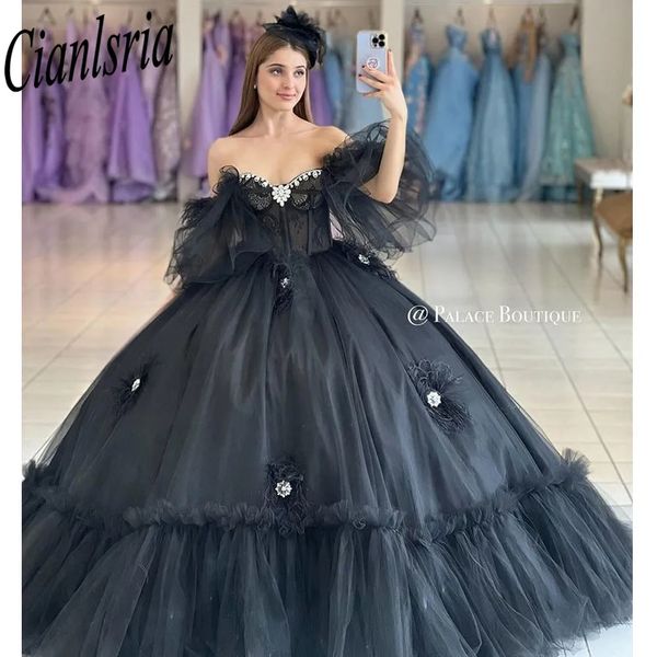 Mexiko Schwarz Weg Von Der Schulter Ballkleid Quinceanera Kleider Mädchen Geburtstag Prom Süße 16 Vestido De 15 Anos Robe De