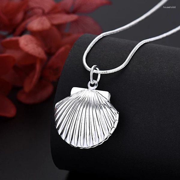 Kolye geliyor 40-75cm 925 STERLING Silver Seashell Po Açık Çerçeve Kolye Yılan Zinciri Kadın Erkek Düğün Takı Toptan