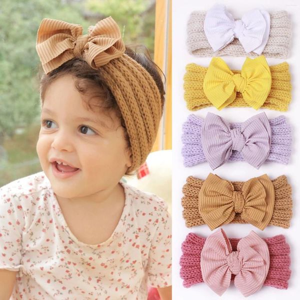 Acessórios de cabelo nascidos bebê headbands grande arco crochê malha crianças menino menina hairband infantil elástico cabeça envoltório