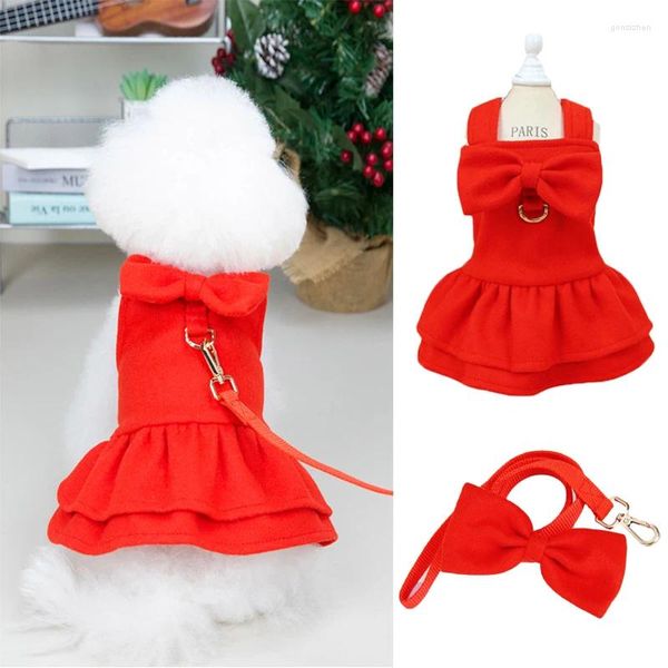 Cão vestuário vermelho roupas vestido natal pet gato vestidos de noite quente inverno traje de lã para pequenos cães médios teddy ano presente