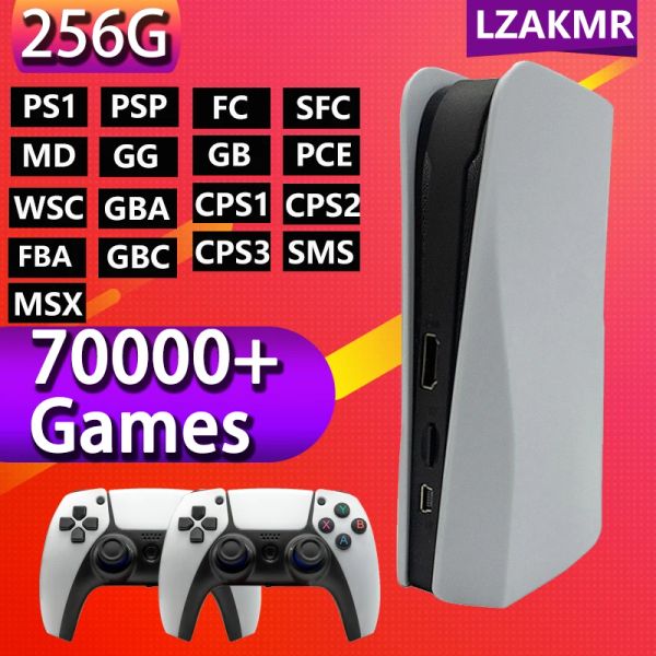 Consoles 2023 NOVO Wireless 2.4G HD P5 PLUS Classic Retro Arcade 256G Suporte 25 Simuladores 70000 + Jogo para PSP PS1 Home 4K TV Game Console