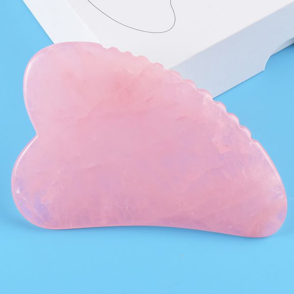 Dispositivo personalizado de pedra de jade Gua Sha para cuidados com a pele Quartzo rosa natural Ferramenta Gua Sha com ferramentas de beleza para dentes Massagem facial acupuntura corporal para aliviar tensões musculares