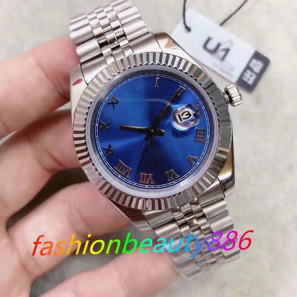 Top st9 aço notícias relógios masculinos bebê azul dial nova mecânica automática 41mm vidro de safira inoxidável relógio masculino