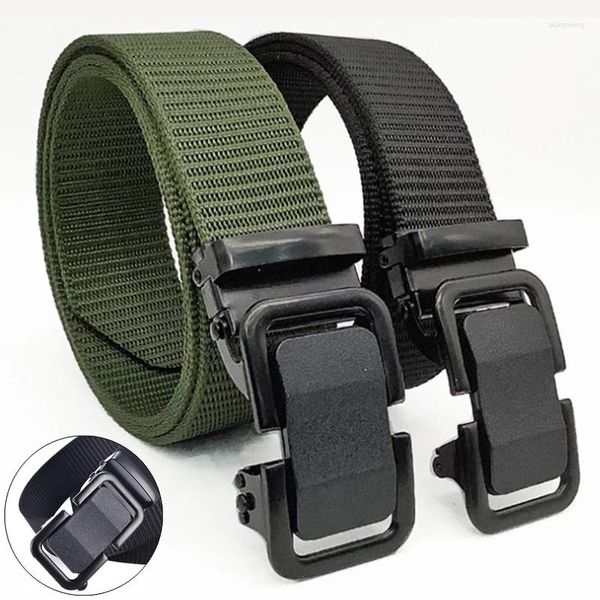 Cintos fivela automática nylon webbing masculino marca de luxo qualidade cinto de lona para homens cor sólida ao ar livre cintura tática