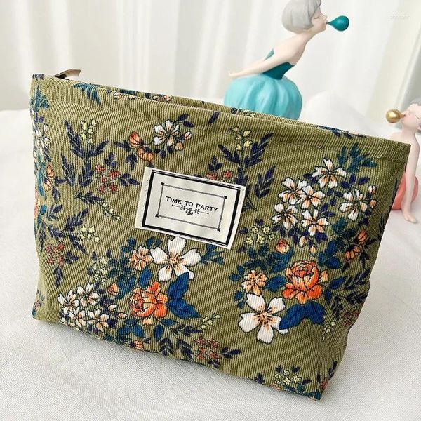 Borse per cosmetici Borsa in tela di velluto a coste Custodia per trucco Borse da donna di grande capacità Pochette con stampa FloralDots Organizer per riporre oggetti