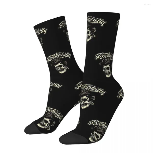 Meias masculinas engraçado feliz rockabilly crânio vintage harajuku rock n roll hip hop casual tripulação louco meia presente padrão impresso