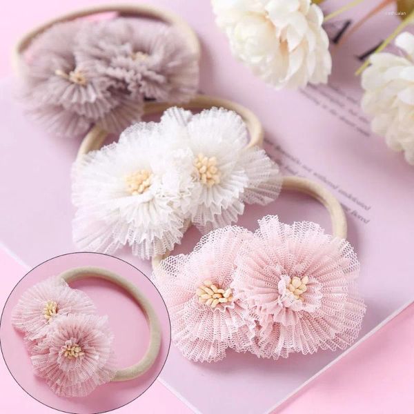 Accessori per capelli Fiore Chiffon Fascia elastica in nylon Bella principessa Baby Kawaii Pink Floral Kids Band