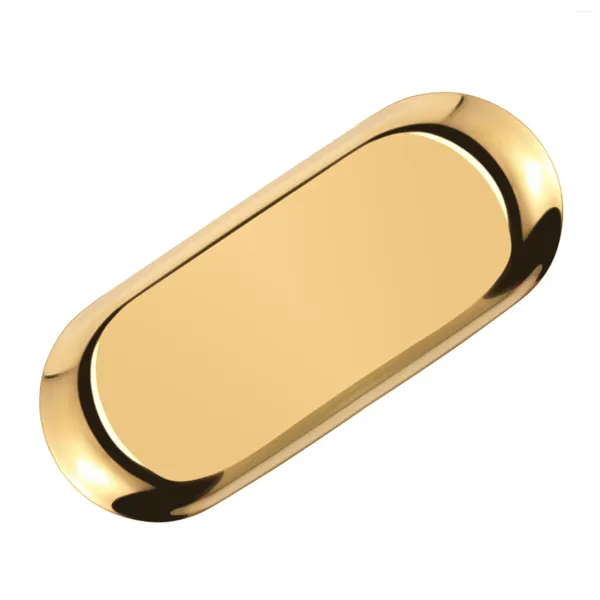 Sacchetti per gioielli Vassoio portaoggetti in metallo Piatto di frutta ovale punteggiato dorato Specchio per esposizione di piccoli oggetti