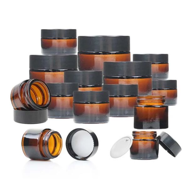 Jogos 20 peças 5ml 10ml 15ml 20ml frascos de vela de vidro âmbar recarregável garrafa de amostra cosmética creme facial pote recipiente de garrafa vazio