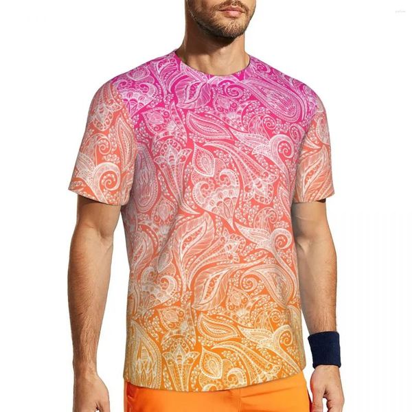 Erkekler için Spor giyim gömleği erkekler için beyaz paisley tişörtler pembe ila turuncu yaz tee o boyun y2k eğlenceli grafik üstler hediye