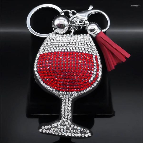 Portachiavi creativo bicchiere di vino rosso tazza strass portachiavi per donna uomo lega di metallo colore argento portachiavi borsa borsa gioielli fascino KZZZ193