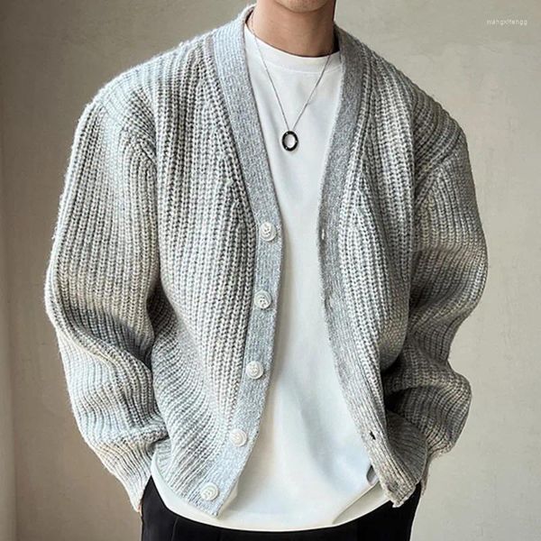 Erkek Sweaters 2 Renk V Yastık Kalın Erkekler Kazak Ceket Lüks İngiliz Çok yönlü hırka siyah gri örgü tasarımcı hombre