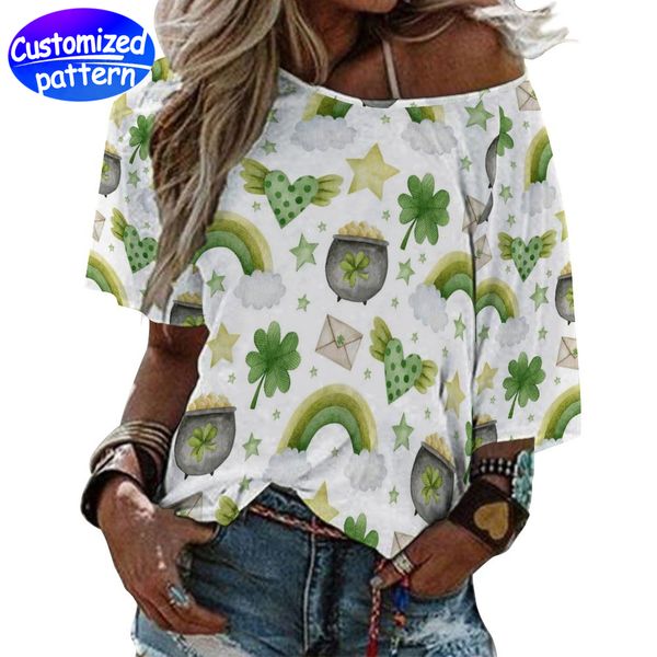 Maßgeschneidertes T-Shirt mit lockerem Mittelärmel-Ausschnitt. Weich und bequem. Lockere Mittelärmel-Mode. All-in-One-Geschenk zum St. Patrick's Day. 95 % Polyester + 5 % Elastan. 223 g. Kontrastfarbe