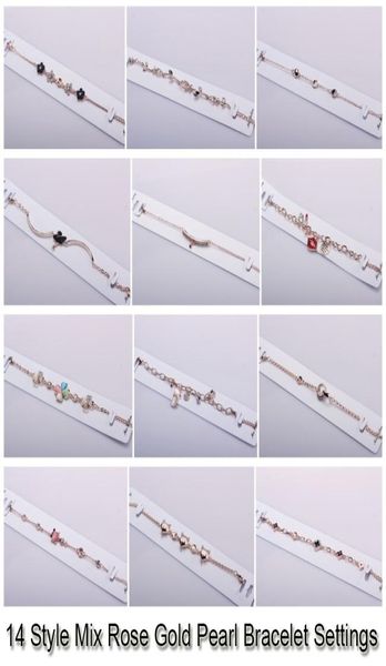 14 estilos de pulseira de pérola com zircônia, pulseiras de ouro rosa para mulheres, configurações de montagem, pulseira em branco, joias diy, presente 8621644