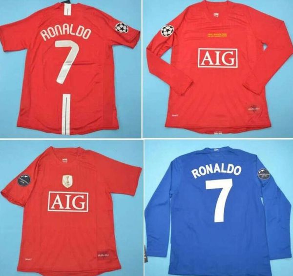 Top 2008 Manchester FINAL MOSCOW RONALDO Maglie retrò Classic Vintage 08 09 SCHOLES VIDIC Maglia da calcio ROONEY Maglie da calcio Utd Maillot De jersey 33ess